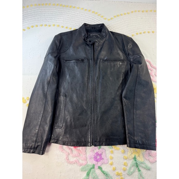 INC International Concepts Jackets & Blazers - INC International Concepts Mens Black Leather Cafe Racer Jacket XL WPL 8046